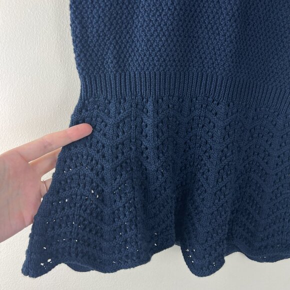 Marie Oliver Navy Blue Crochet Knit Scoop Neck Peplum Top - Picture 2 of 5